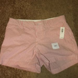 Pink and white striped shorts